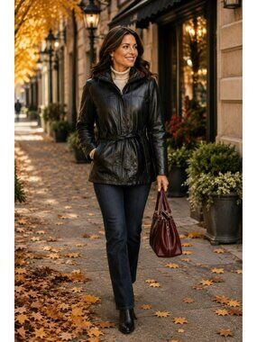 Wilsons Leather Hooded Belted Leather Coat Thinsulate InsulatedVest Womens Large